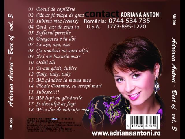 Adriana Antoni Best Off Volumul 3 Best Off Volumul 3 Adriana Antoni CD Audio